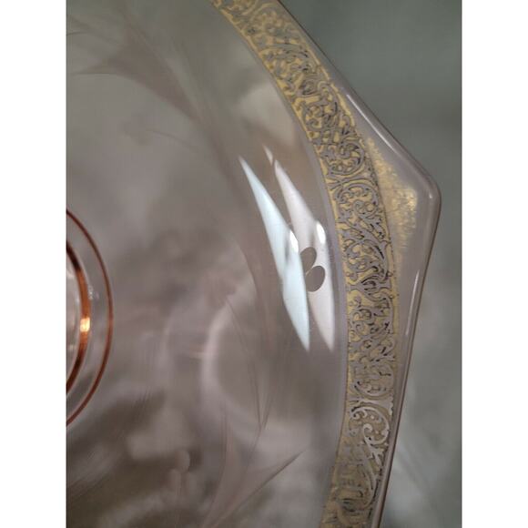 Vintage Jeannette Rose Pink Depression Glass Canapé Tray Tid Bit Dish Etched - Picture 4 of 9